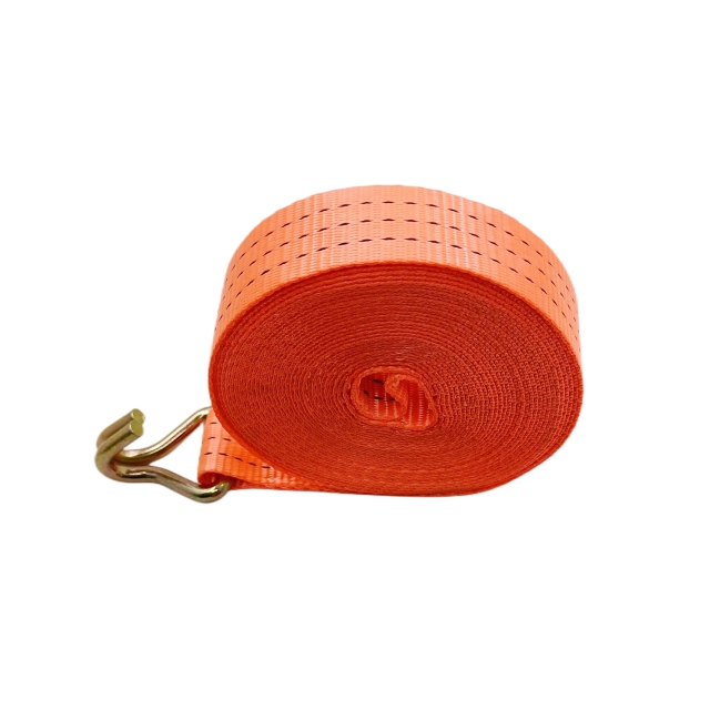 Sangle à cliquet en polyester orange 50 mm 3000 kg avec crochet double J