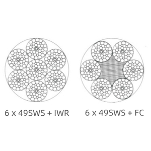 6x49SWS+FC 6x49SWS+IWR Câbles en acier de grand diamètre